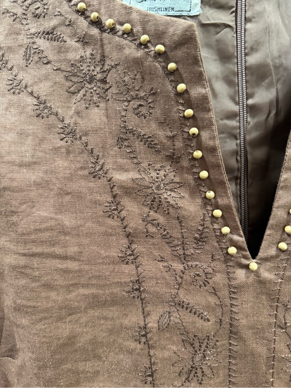 Vintage Sleeveless Brown Linen-Blend Shift Dress - Picture 4 of 6